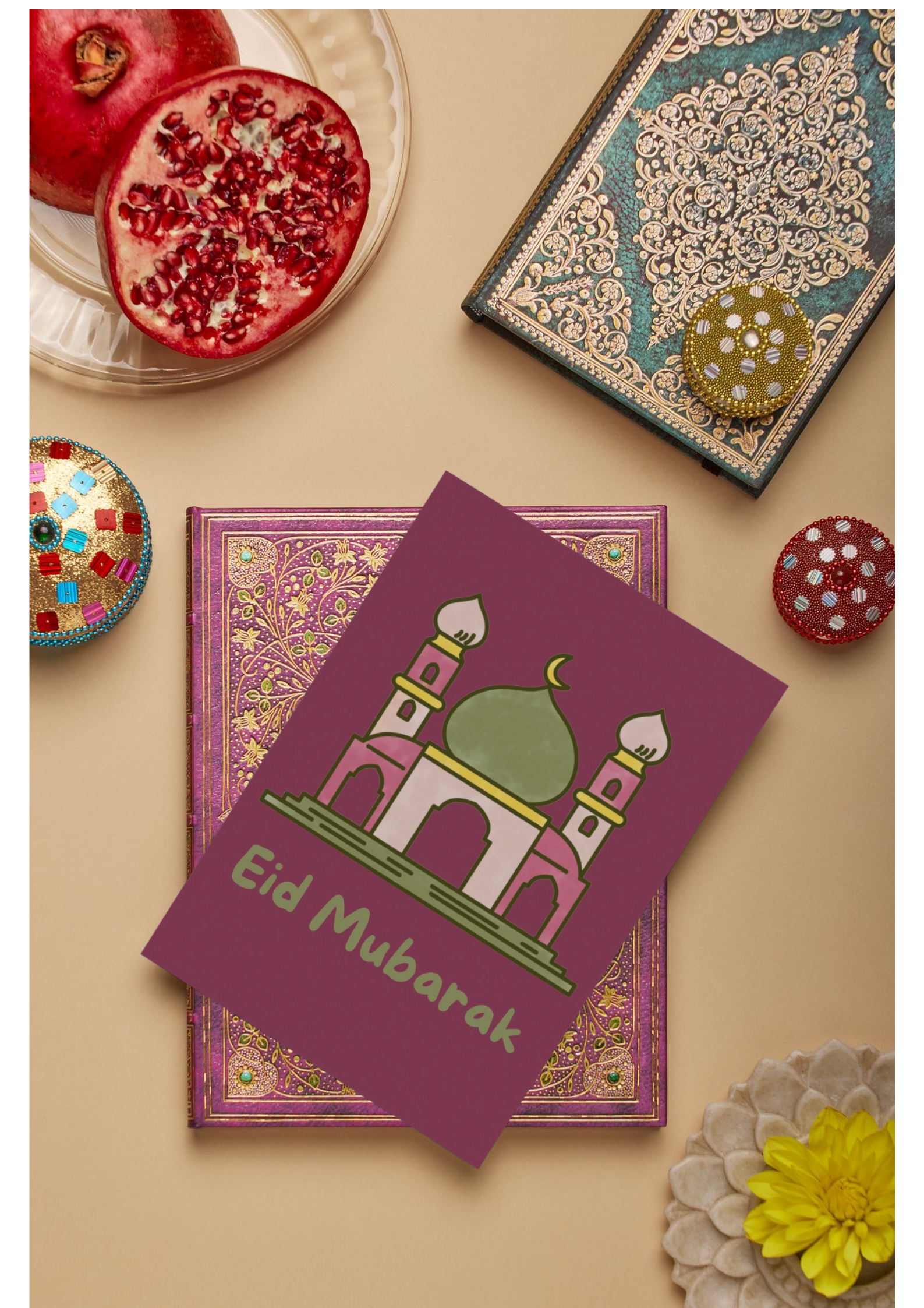 Eid Mubarak Grußkarte – Moschee Illustration