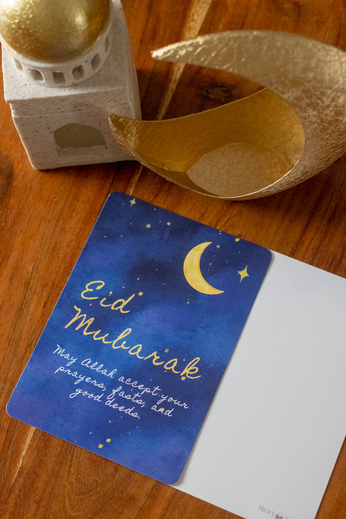 Eid Mubarak Karte – Nachtblau mit goldenen Sternen
